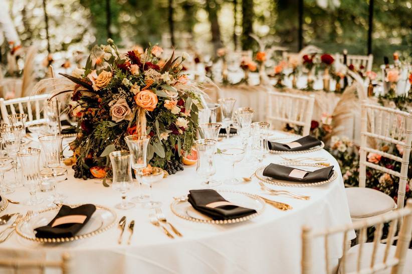 Wedding table full of wedding flowers