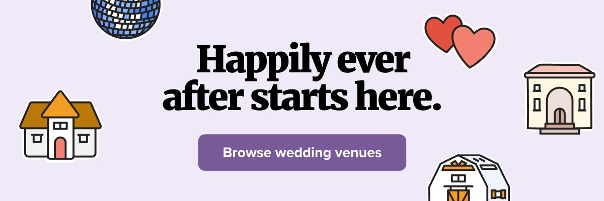 wedding venues banner reading happily ever after starts here, browse wedding venues