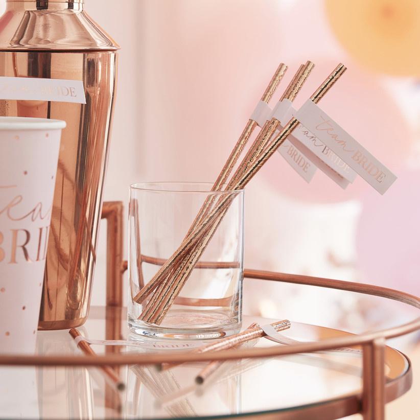 Rose gold team bride straws