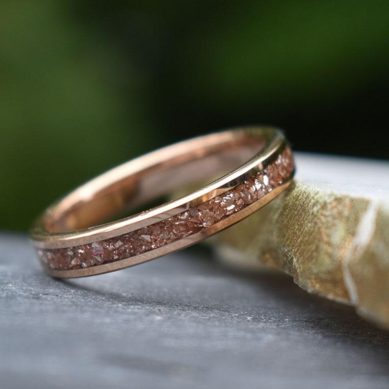 rose gold band with sparkling morganite inlay