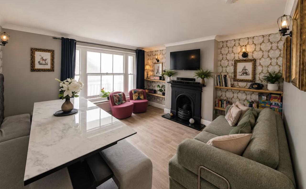 cosy open plan living room of a Brighton hen do house