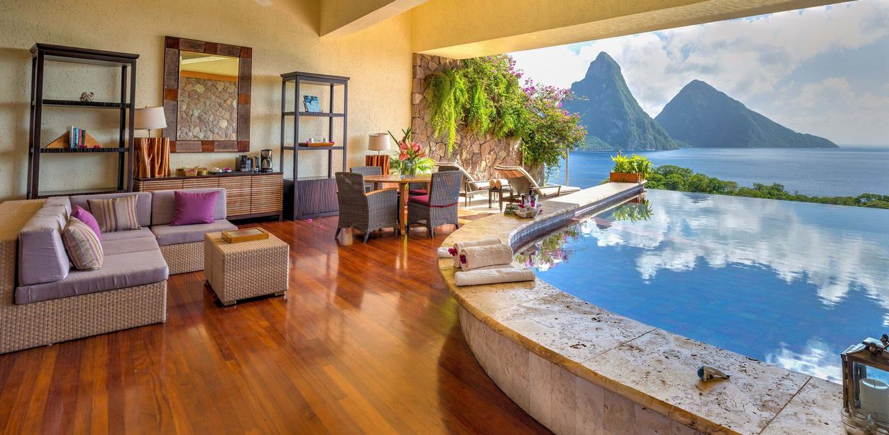 Jade mountain villa with open air private pool and view of the Pitons