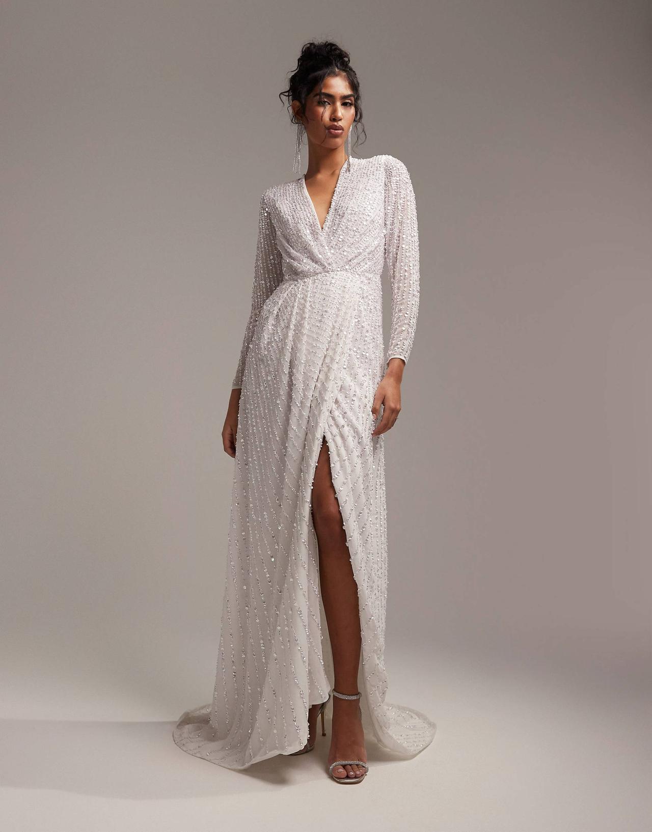 Sequin V-Neck Maxi Wrap Dress, Gina Bacconi