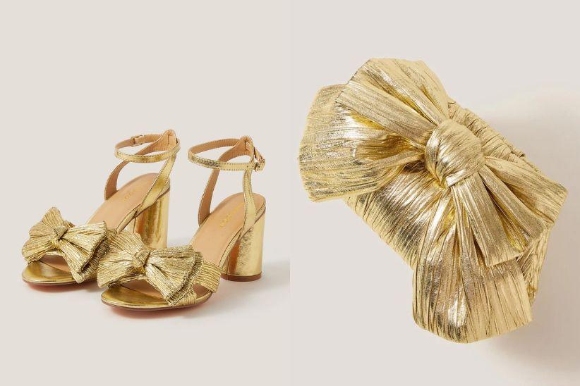 Metallic Bow Block Heel Sandals Gold & Oversized Bow Bag – Monsoon