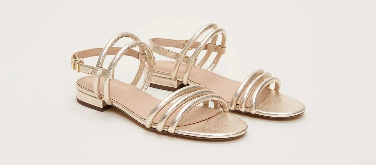 Strappy gold metallic flat sandals