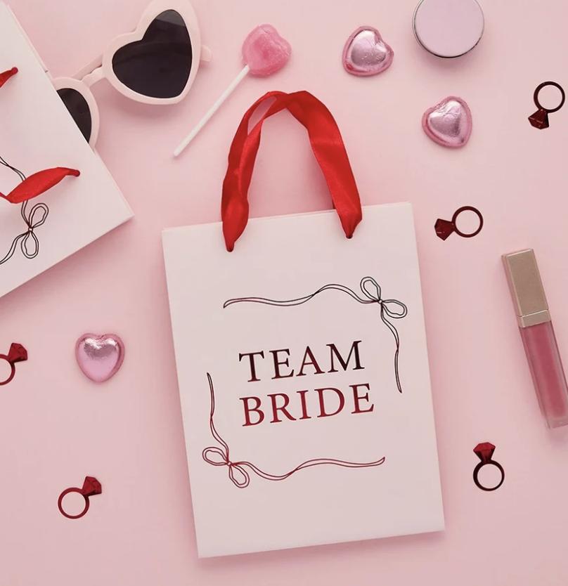 red and white team bride hen party bags