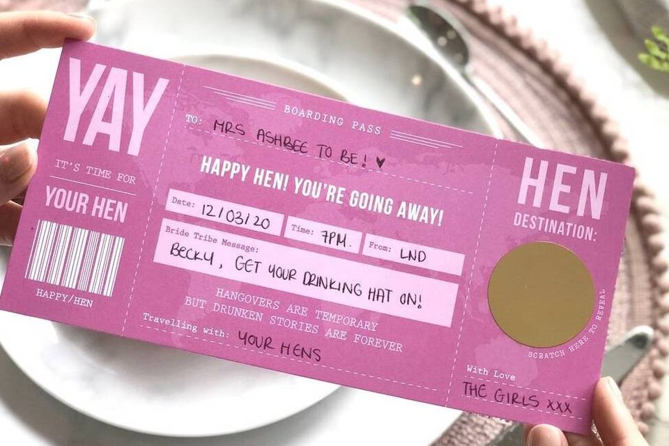 Hen party invite for the bride boarding pass