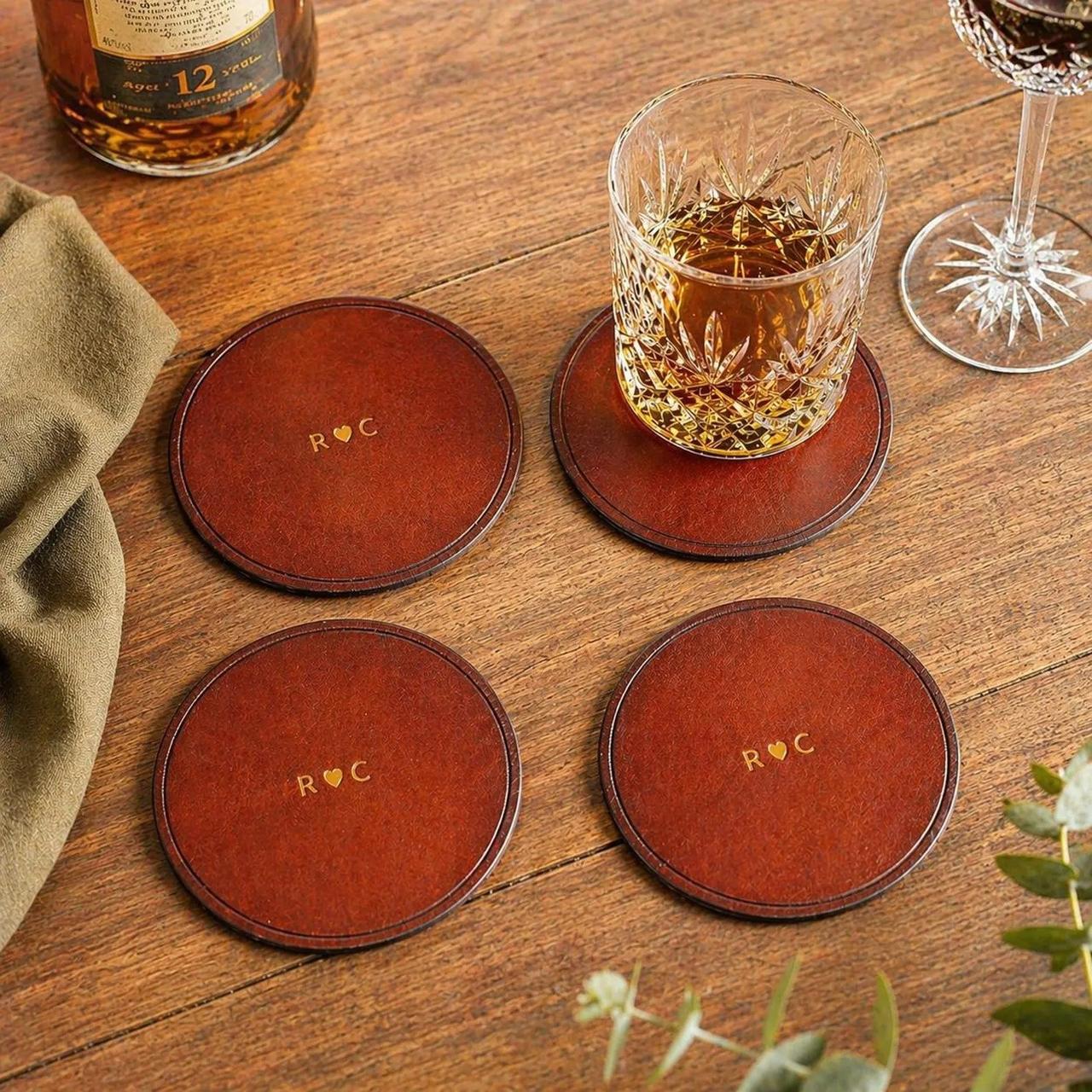 Personalised Leather Coaster Set – Etsy