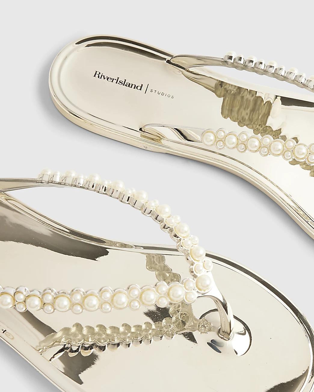 RI X MOLLY SMITH Gold Pearl Toe Thong Jelly Flip Flop Sandals - River Island
