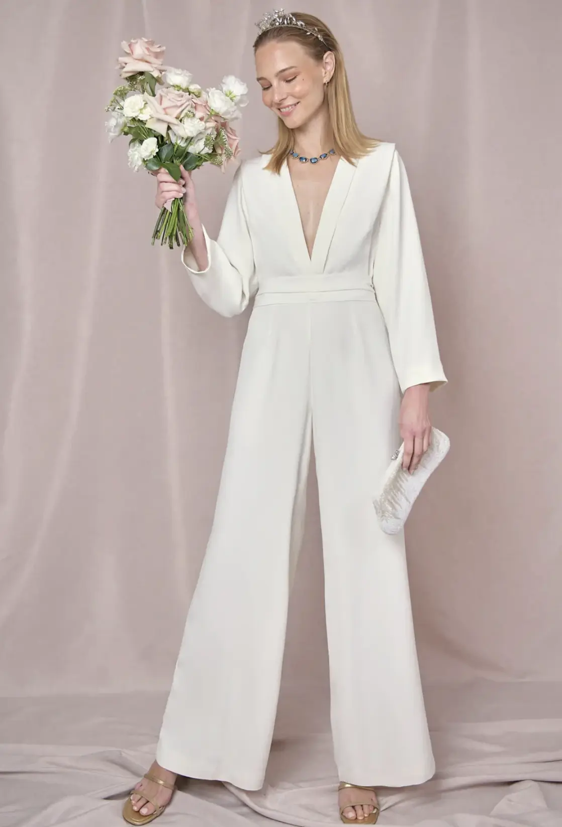 Ivory satin wide leg Rixo jumpsuit