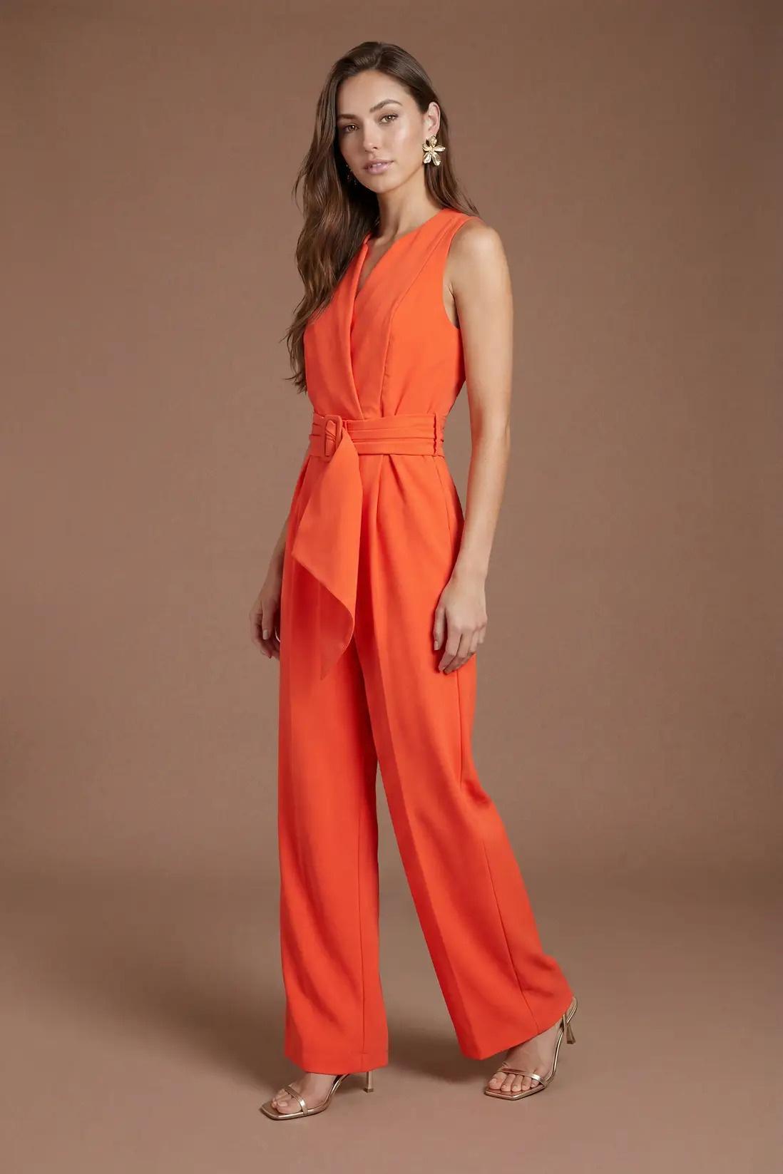 V Neck Crepe Belted Jumpsuit – Coast