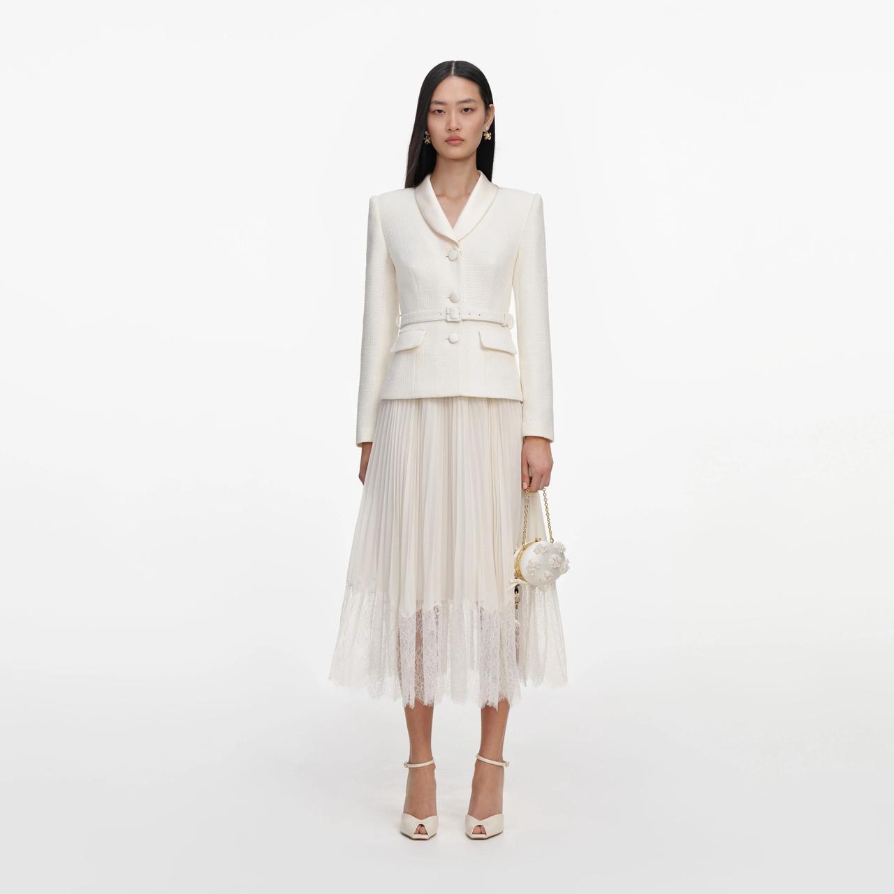 Cream Boucle Shawl Collared Midi Dress – Self Portrait