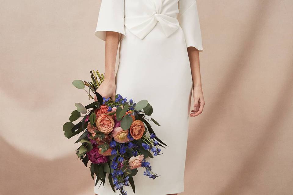 White long sleeve midi wedding dress for older brides