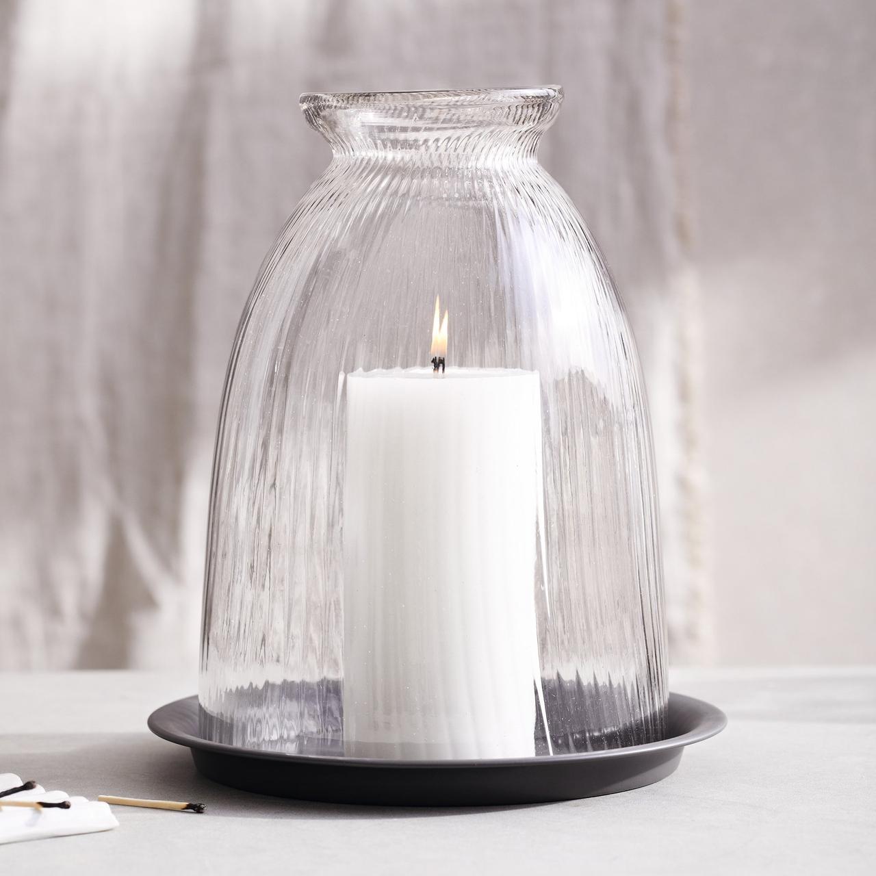 Domed Glass Candle Holder With Tray with iron