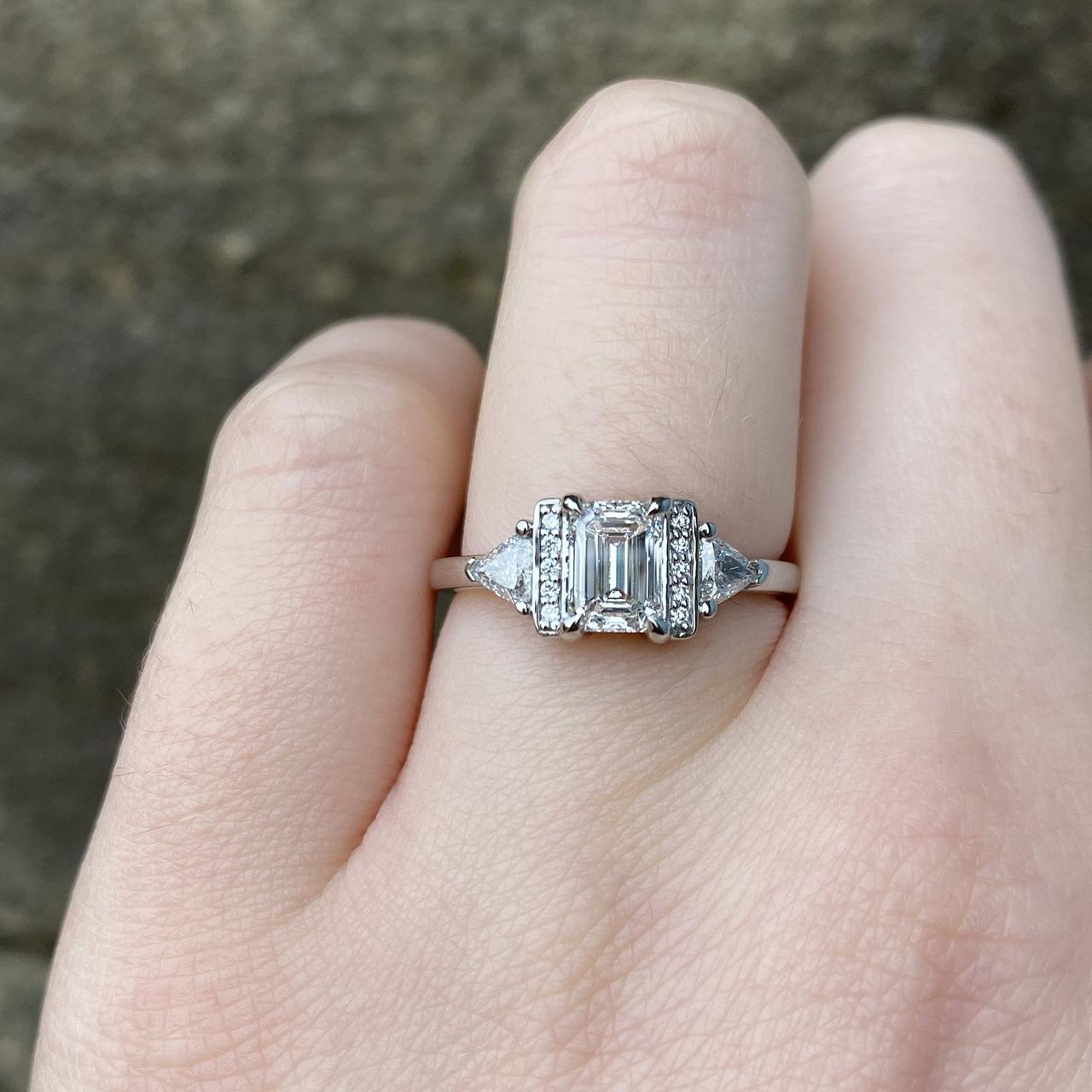 emerald cut diamond engagement ring with wedding band