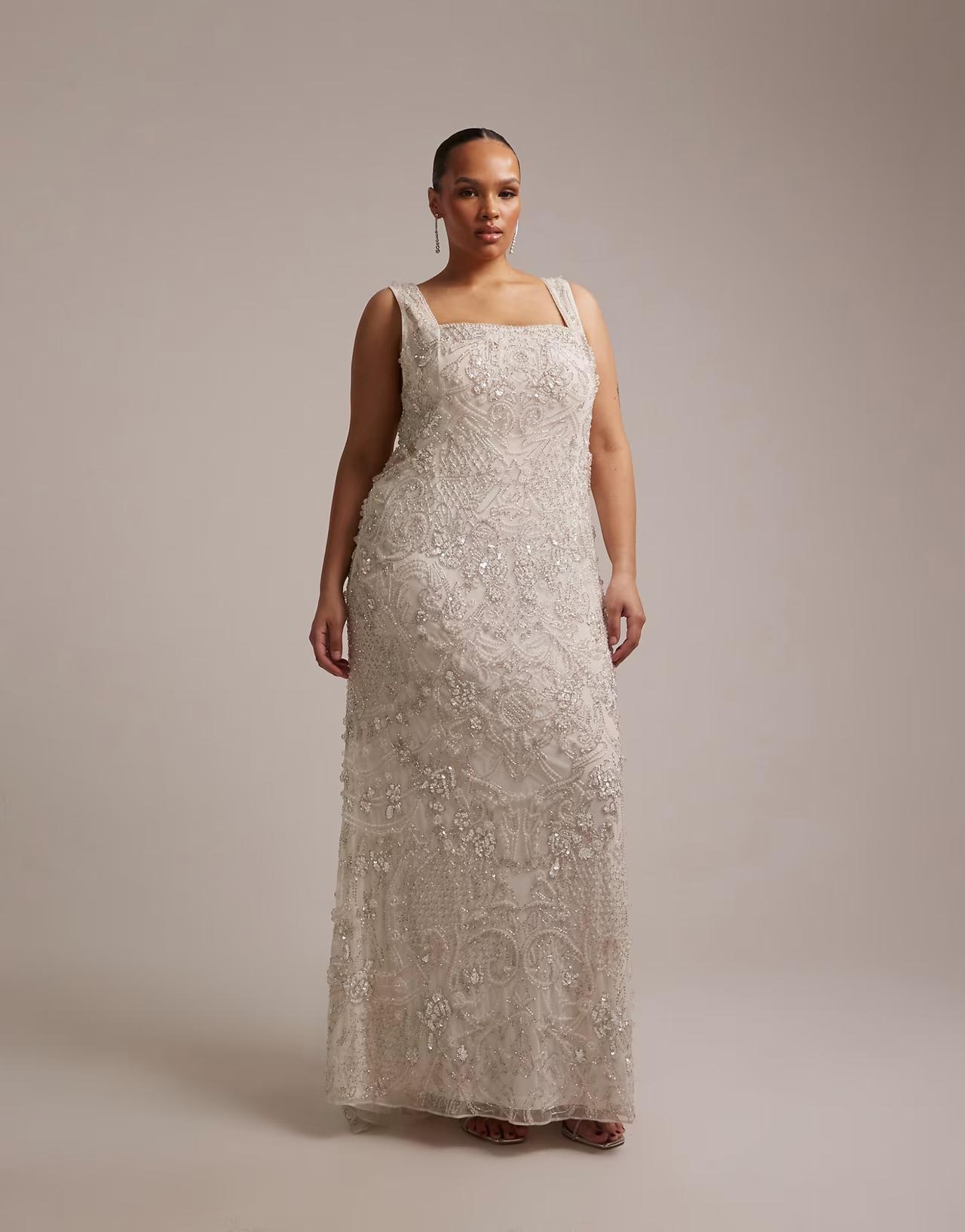  Ornate Crystal Embellished Square Neck Maxi Wedding Dress – ASOS Design Curve