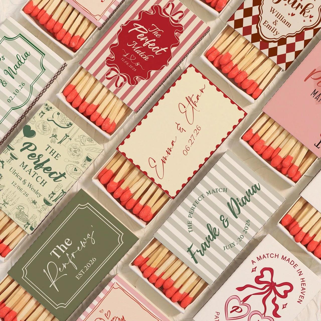 Customised wedding favour matches from etsy