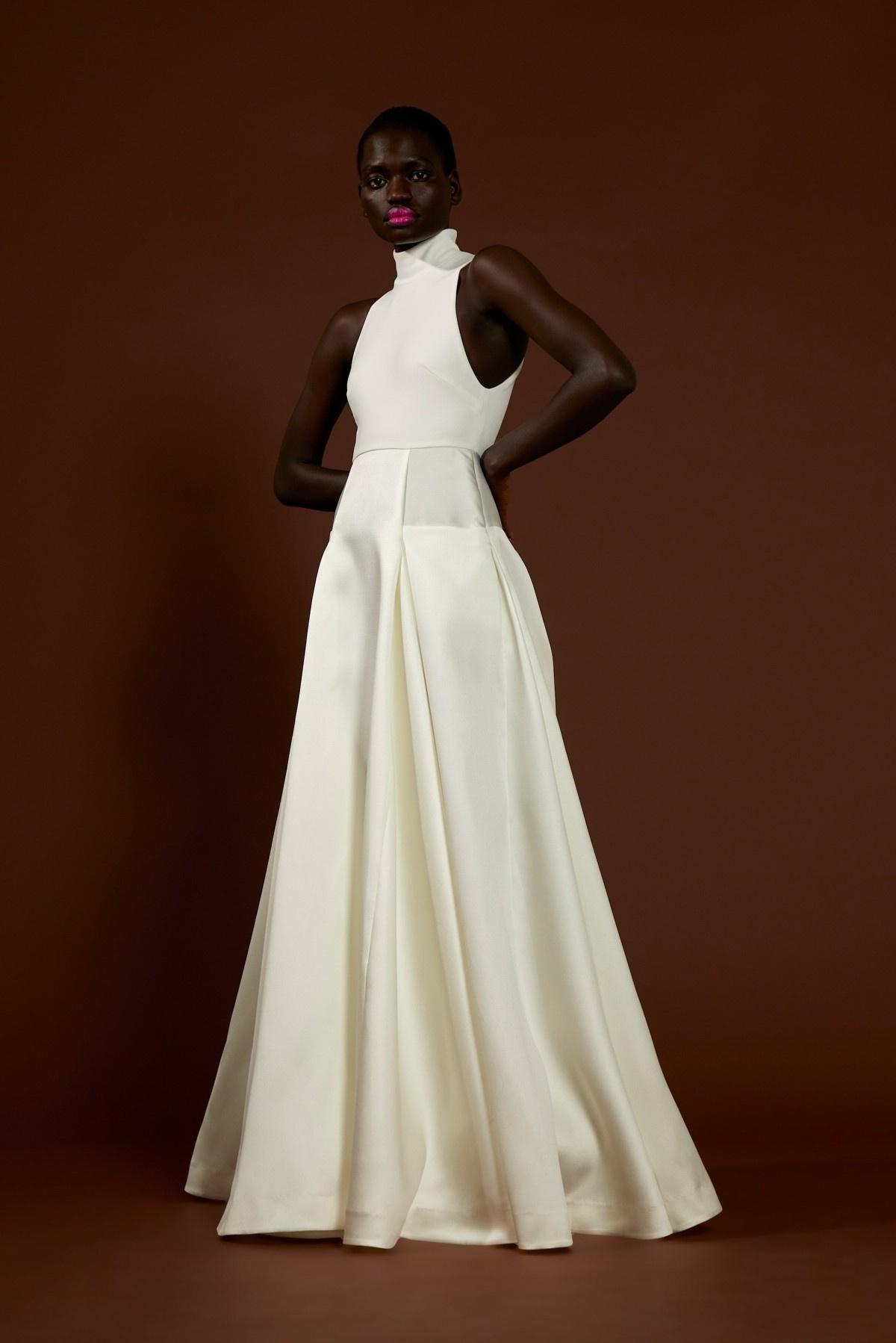 White high neck wedding maxi dress for older brides