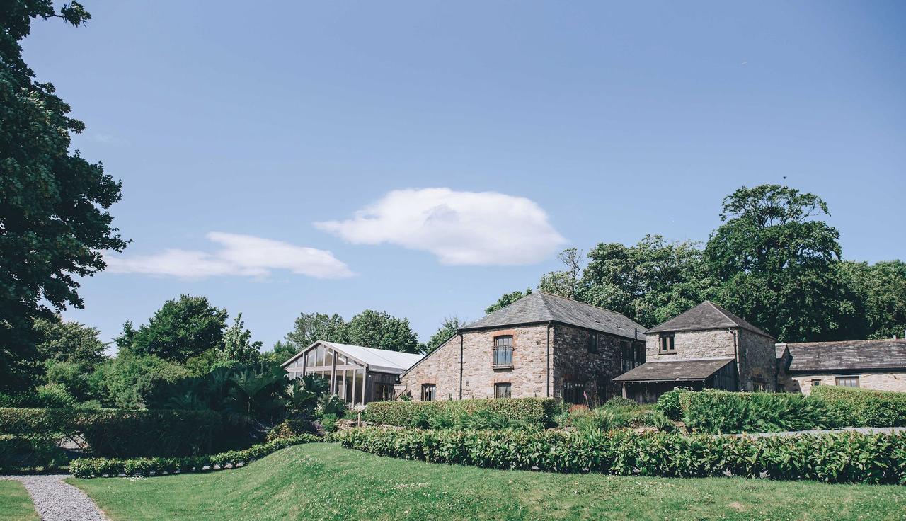 Exterior of a stone barn wedding venue 