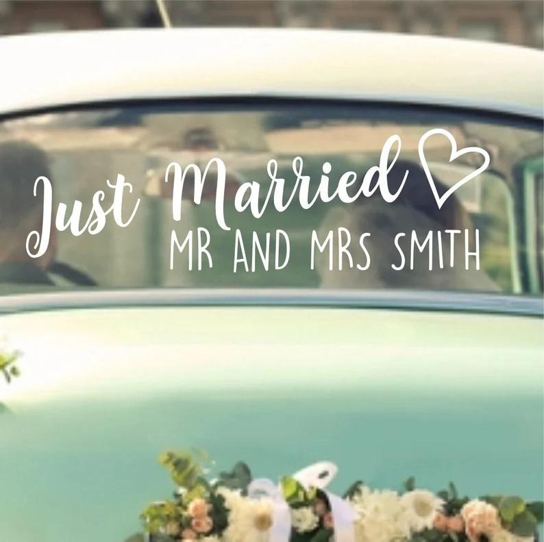 Just Married Car Decoration- Heart Shaped Flowers and Bow for