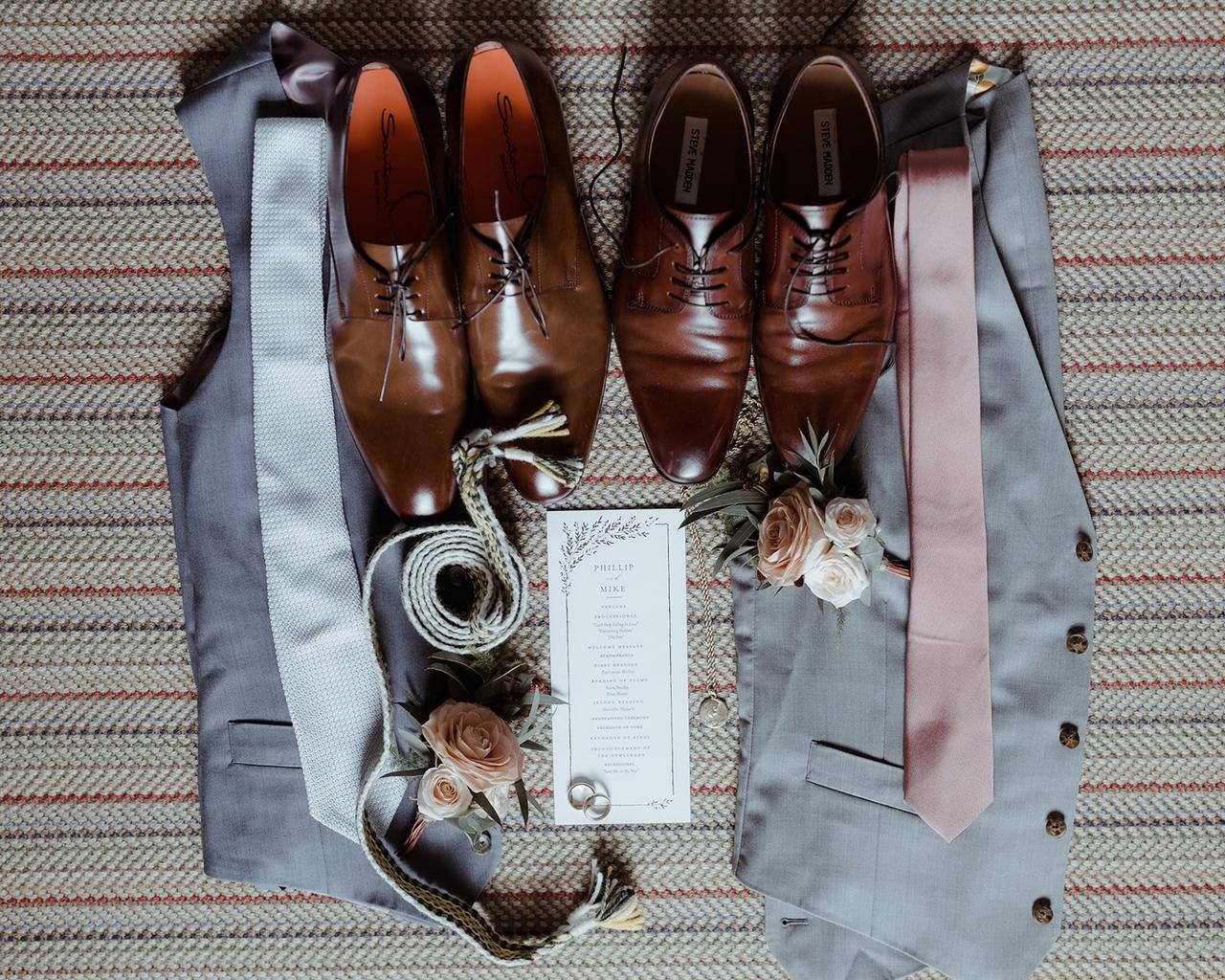 The groom's waistcoats, ties and shoes