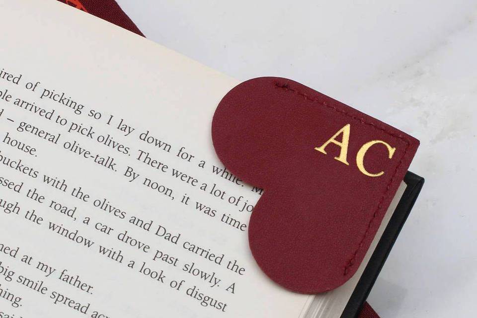 red embossed love heart bookmark