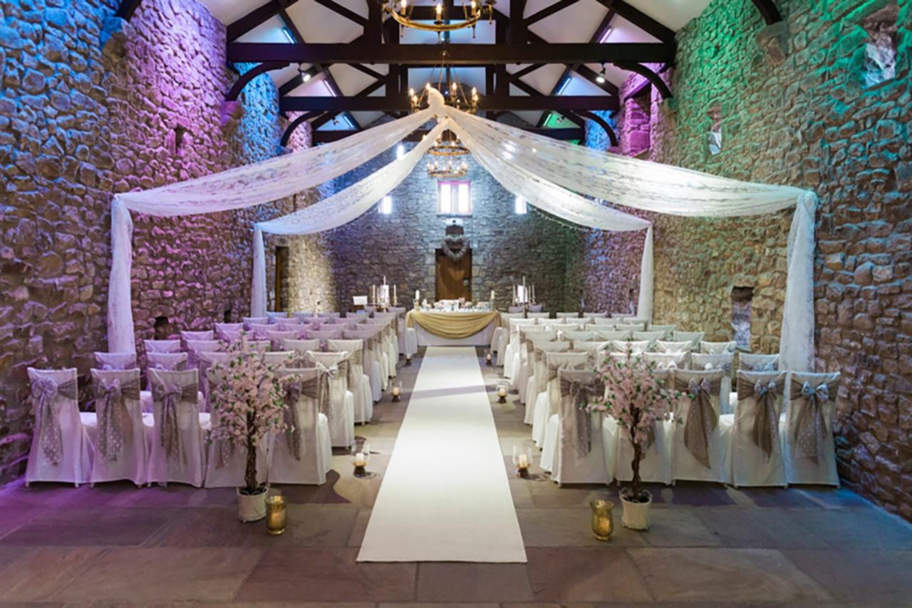 Interior of the Tithe Barn dressed for a ceremony