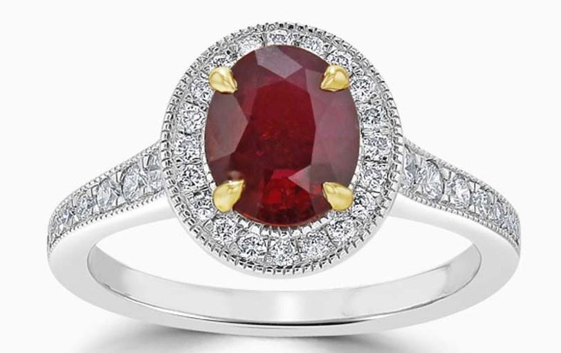 Diamond and ruby engagement ring
