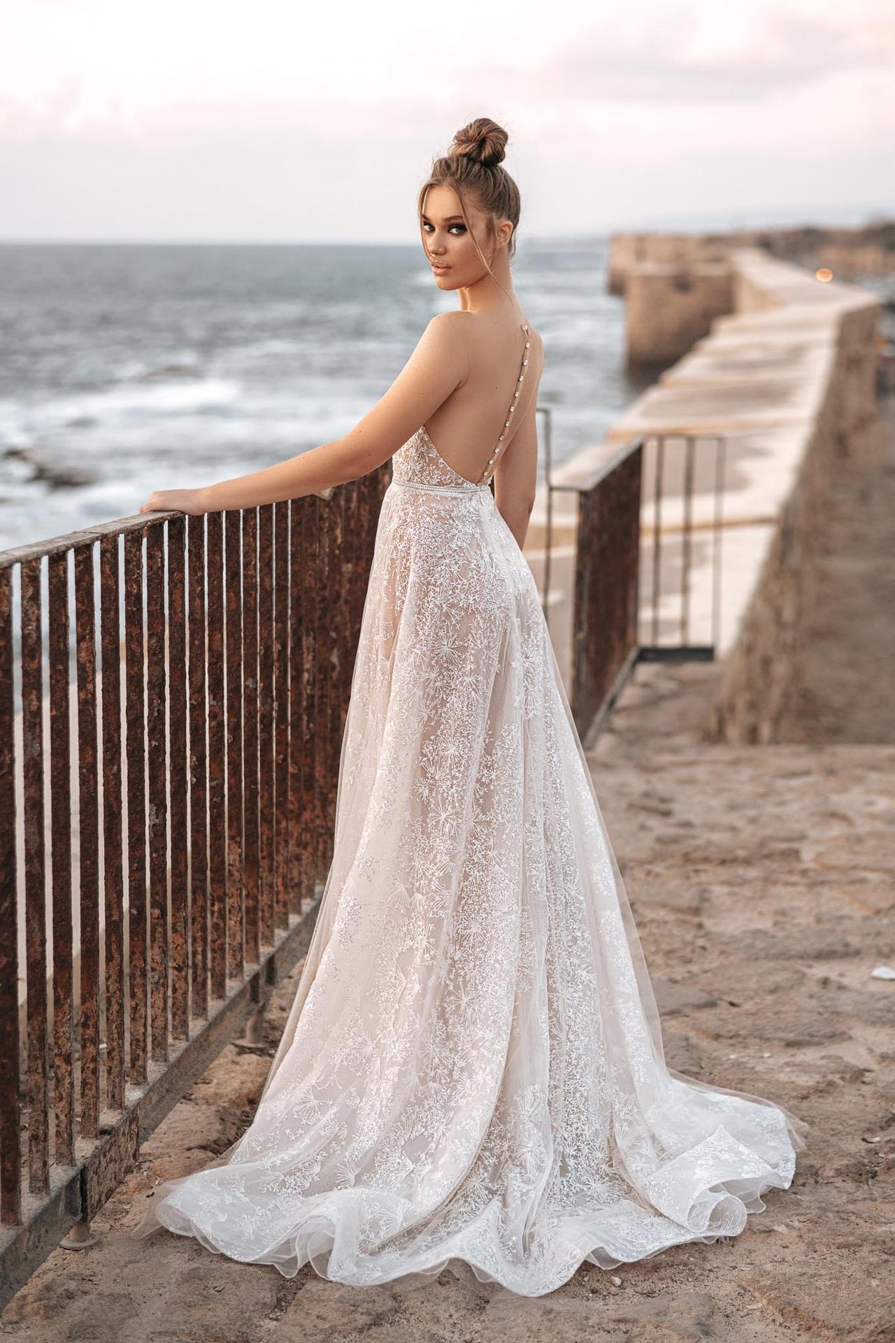 Open Back Wedding Dress With Stars, Modern Bridal Gown With