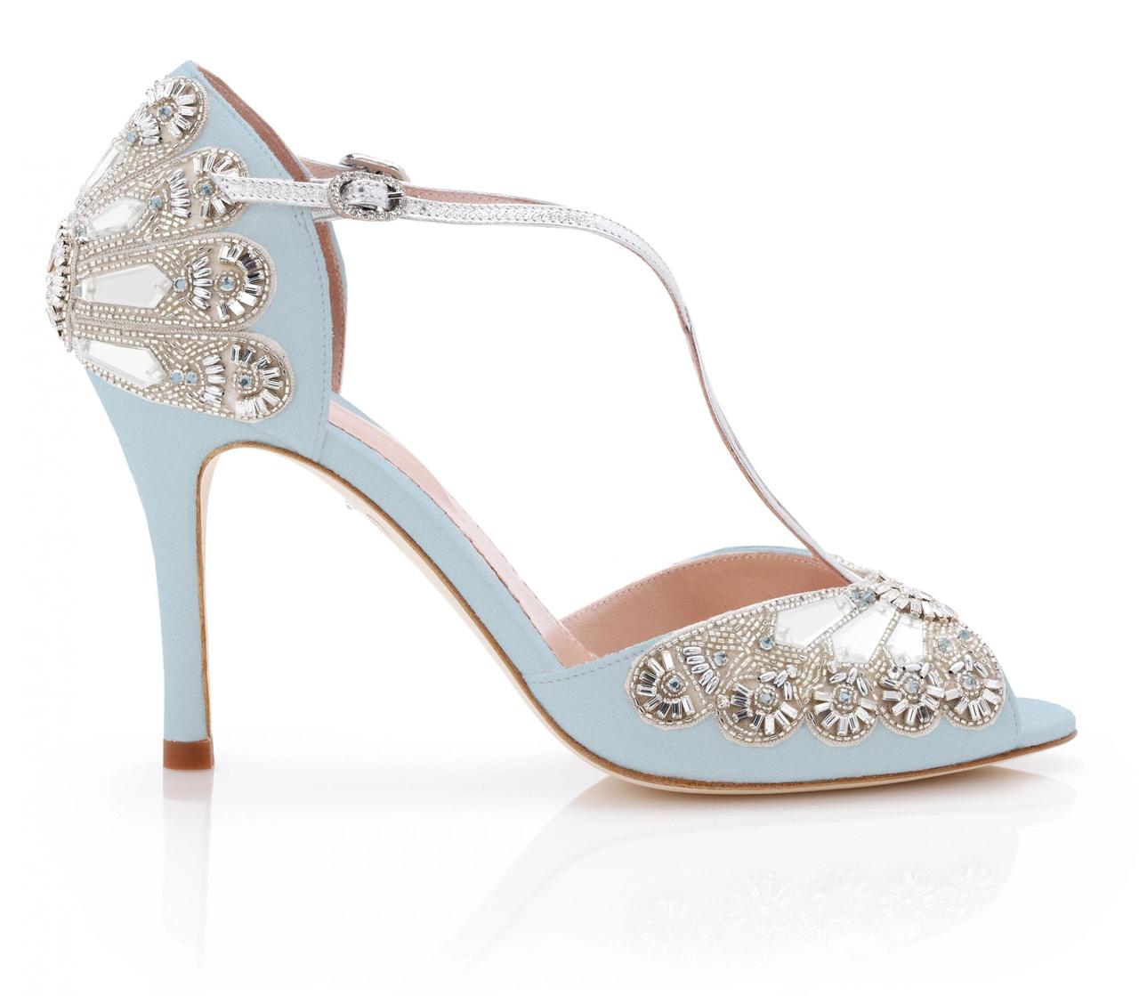 Blue Bridal Shoes with Chunky Heel and Sparkling Crystals – Custom Wedding  Shoes by A Bidda Bling