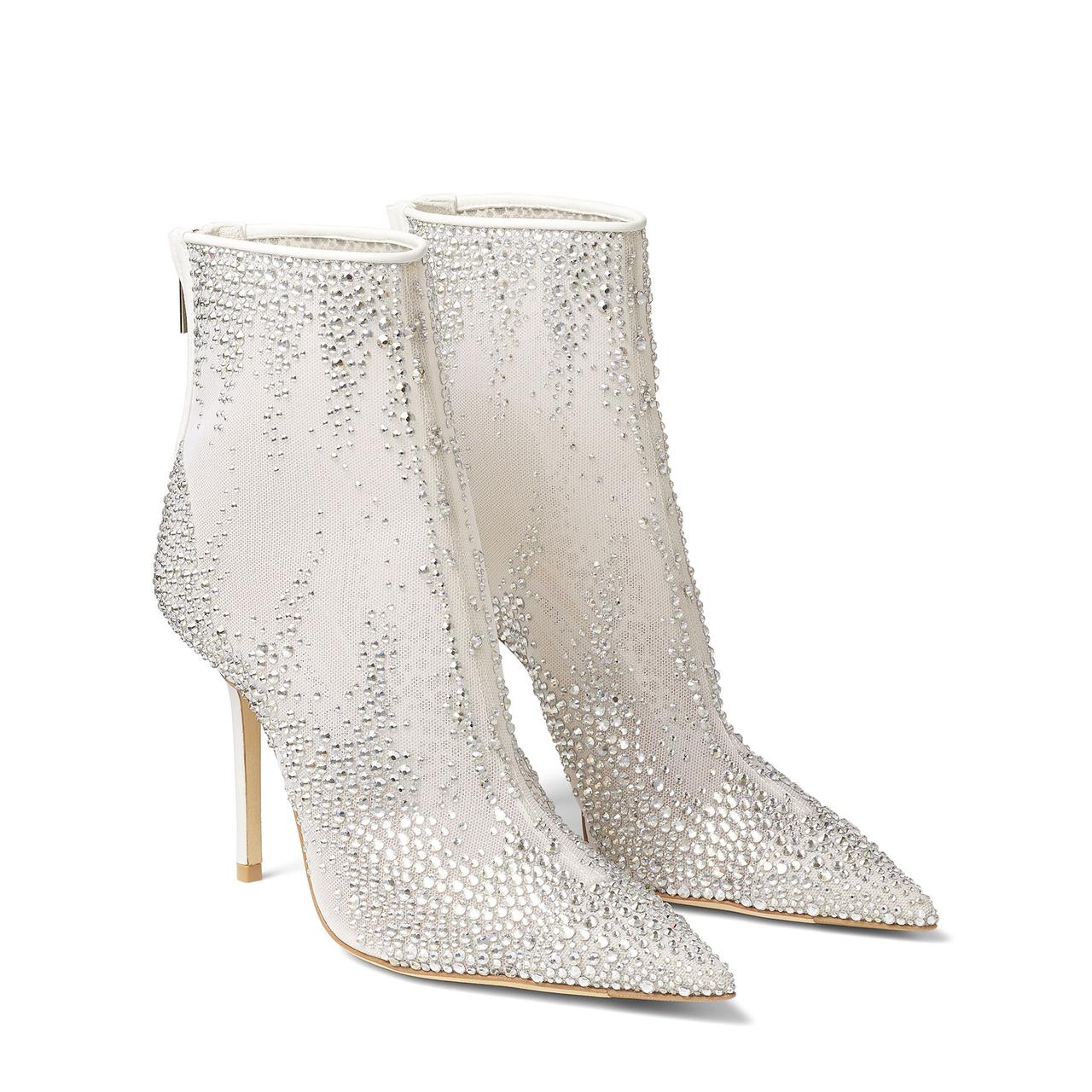 Sparkly mesh boots with high heel and pointed toe