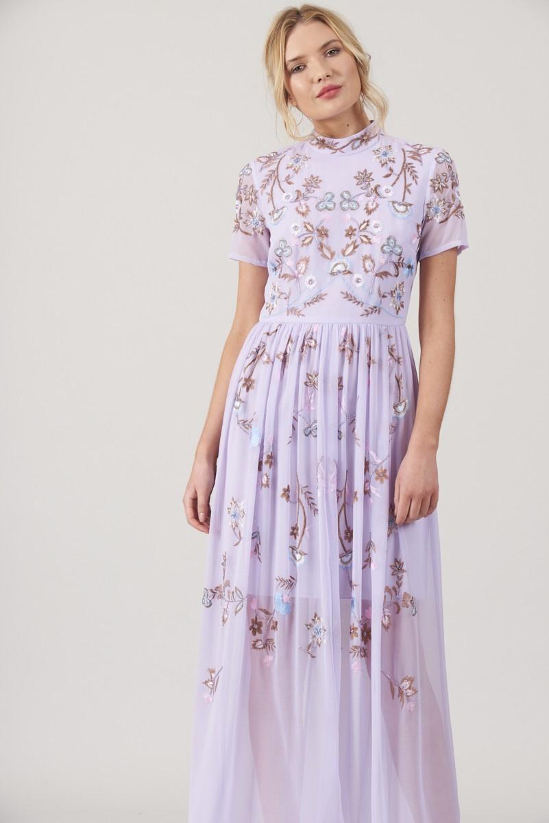 Pearl Embellished Maxi Dress with Flare Sleeves – Frock and Frill