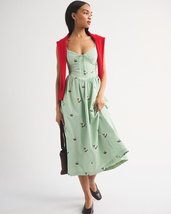Bra-Free Cap Sleeve Dipped Waist Midi Dress Abercrombie & Fitch