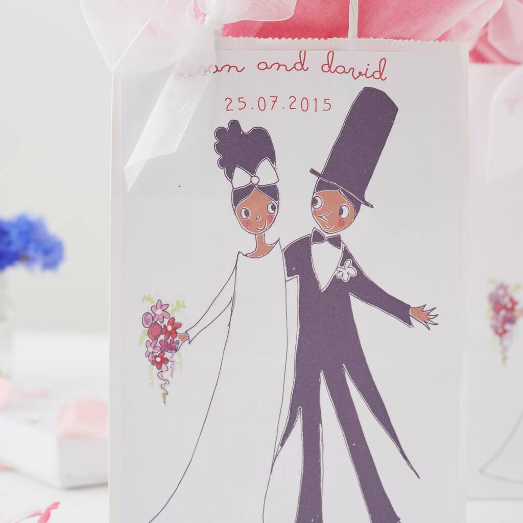 Illustrated people wedding favour bags