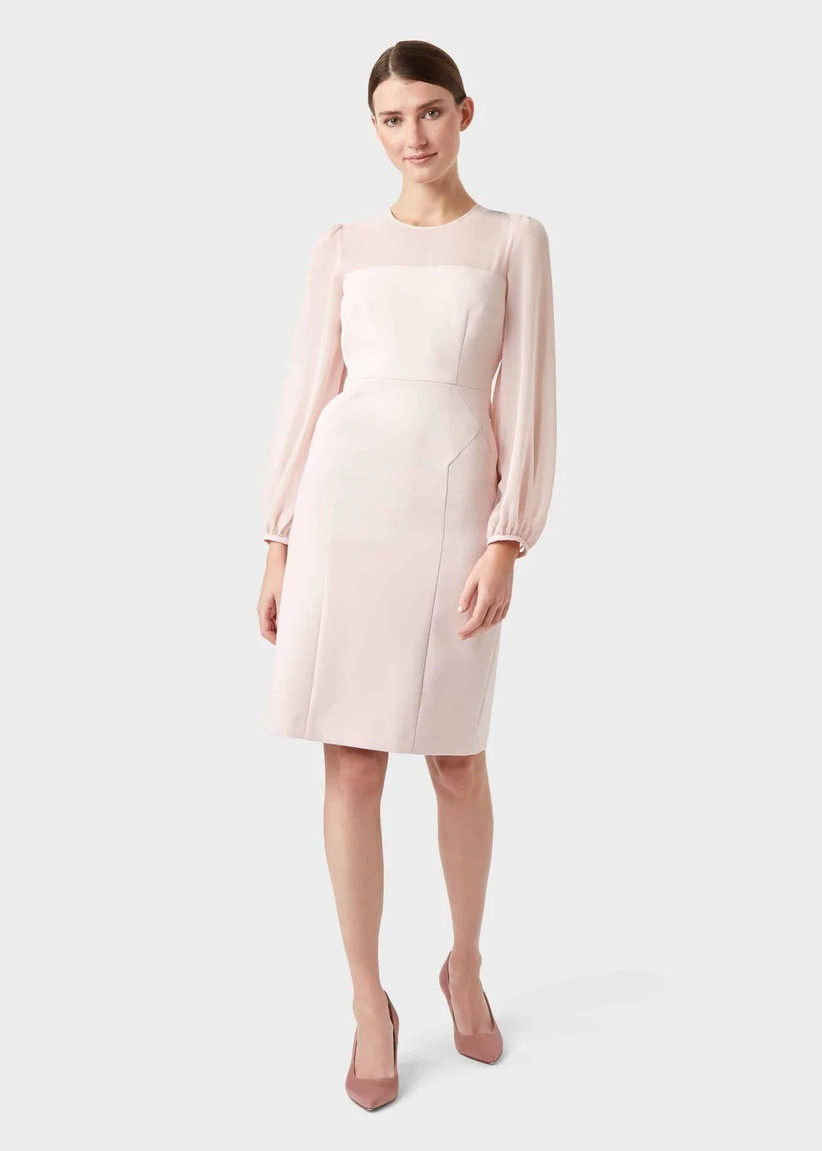 Pale pink shift dress with chiffon sleeves