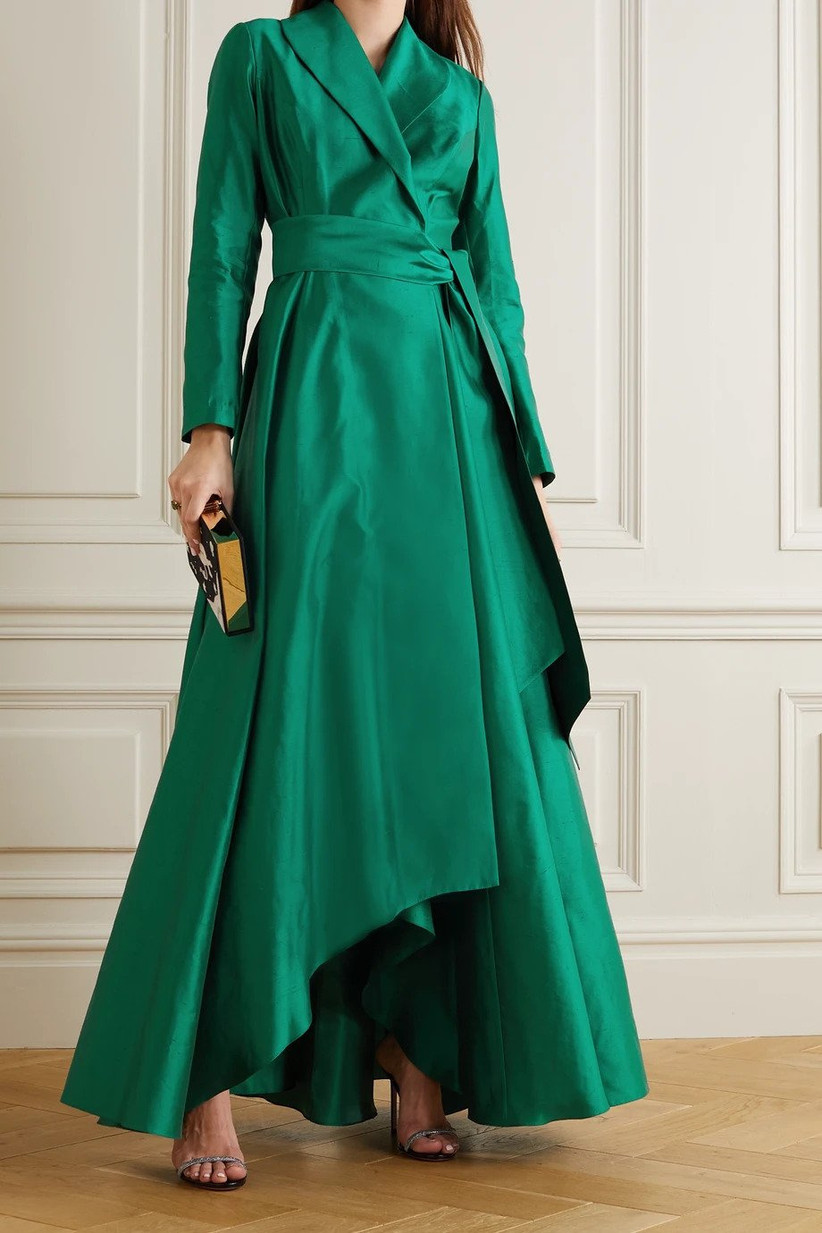 Emerald green maxi dress with long sleeves