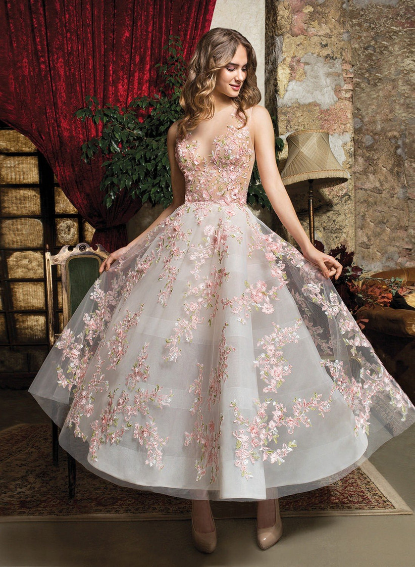 modern tea length wedding dress