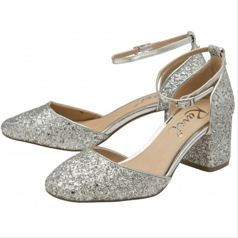 small block heel silver shoes