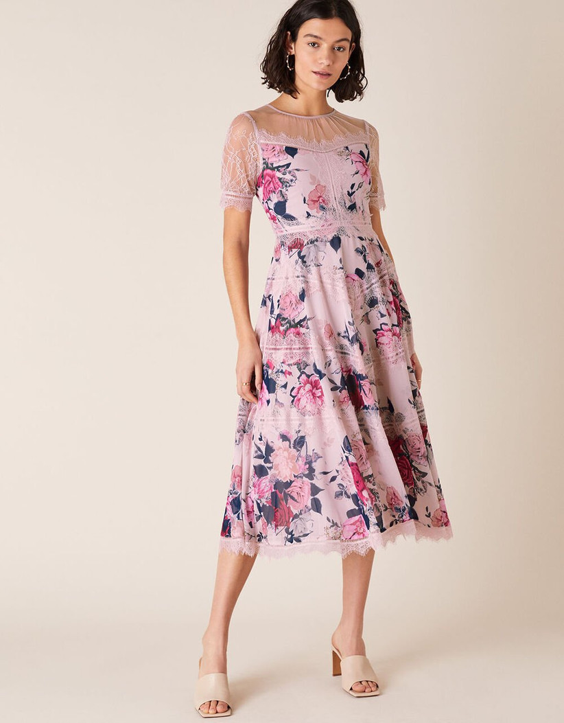 Pink floral midi dress