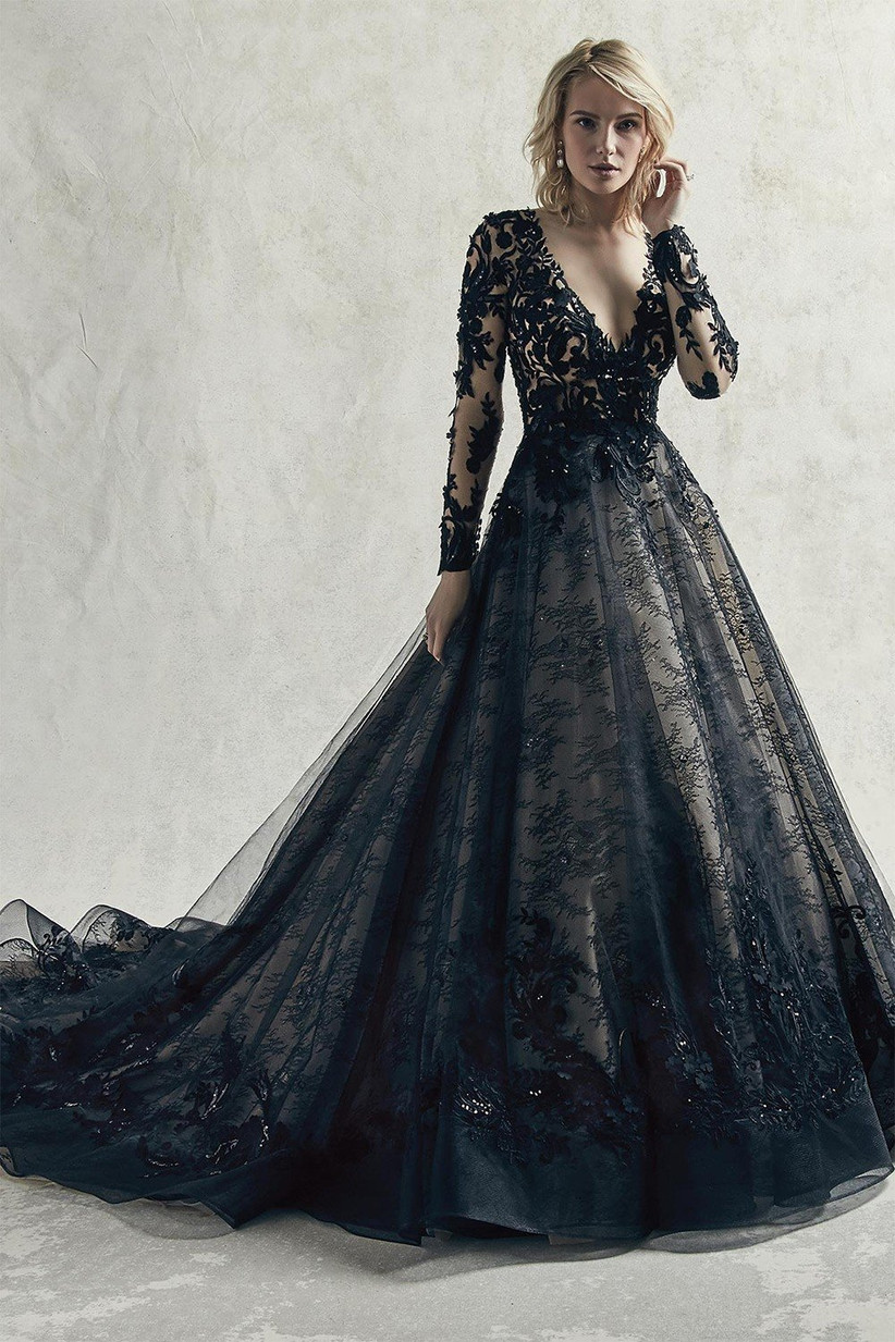 black fishtail wedding dress