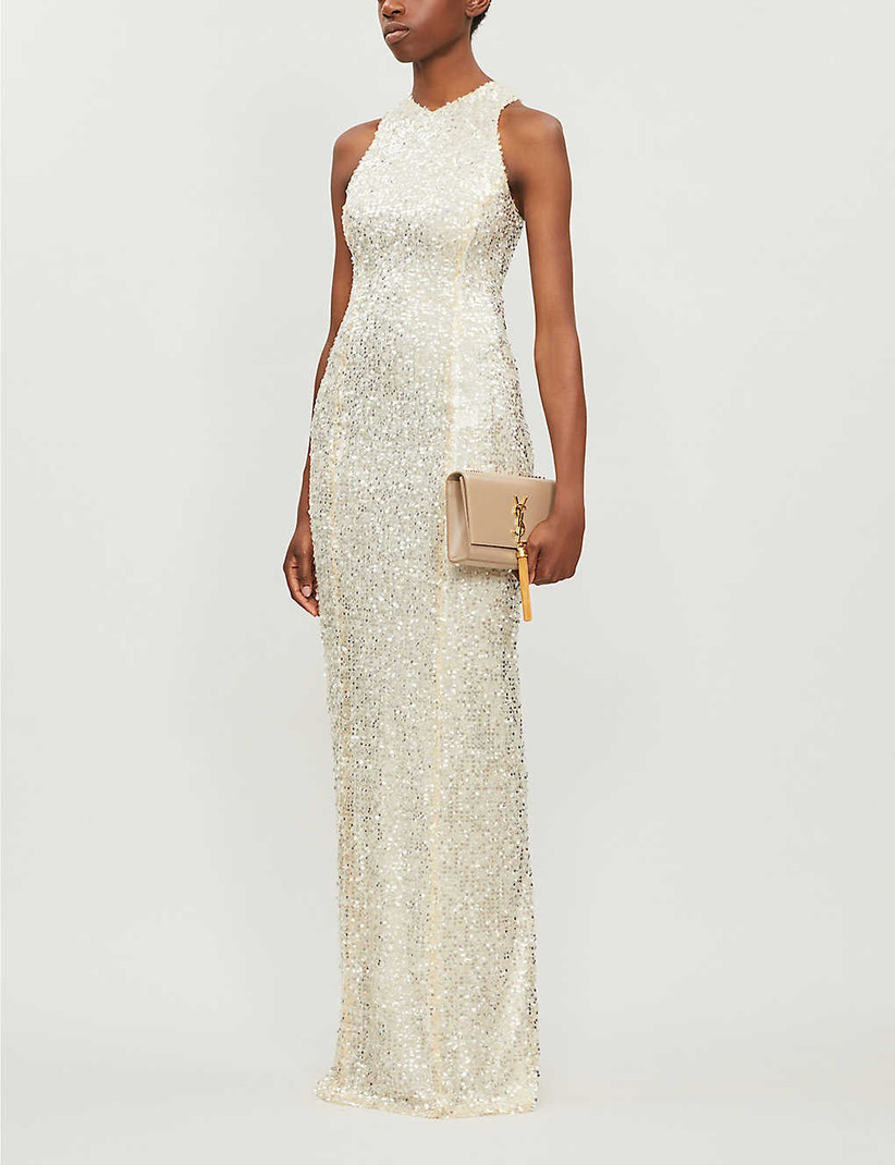 white sequin reception dress