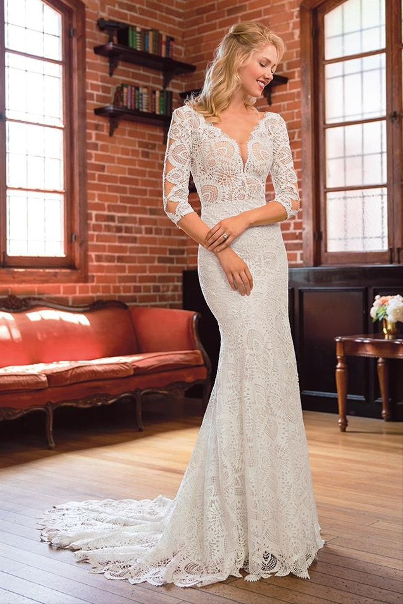 fishtail wedding dress with long sleeves