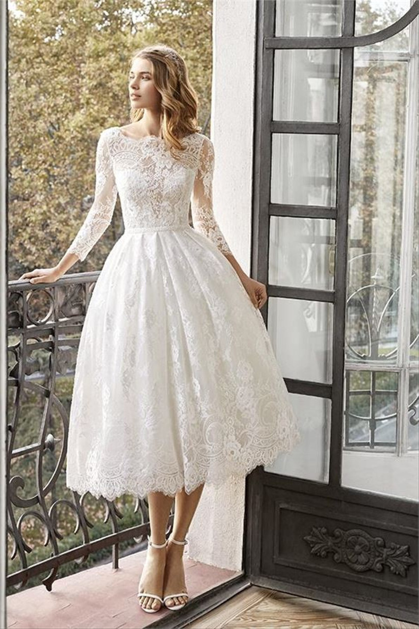 mid length lace wedding dress