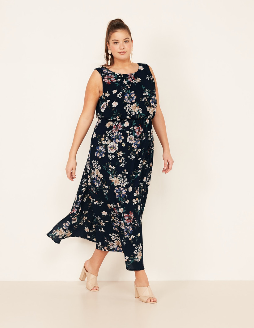 Black sleeveless floral maxi