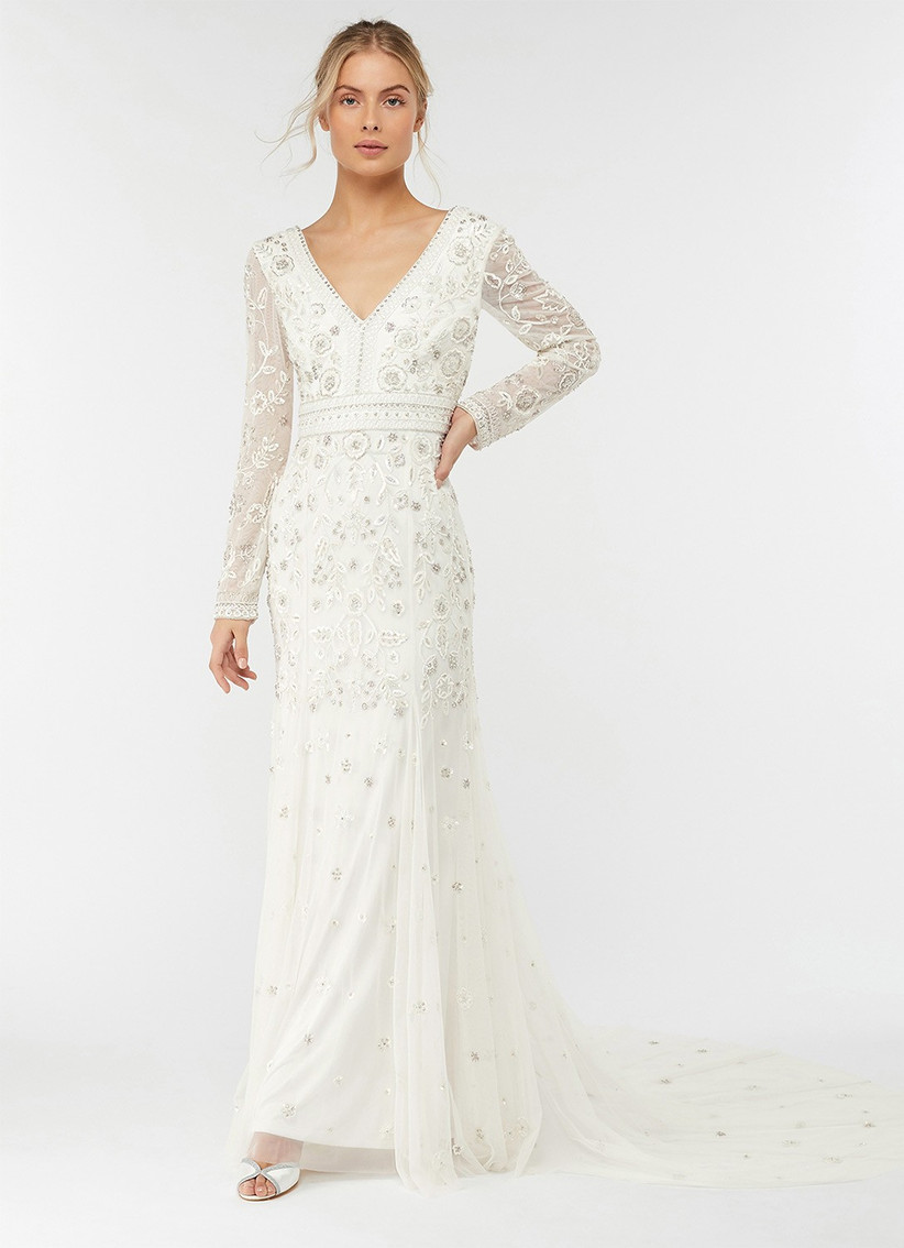 sequin long sleeve wedding dress