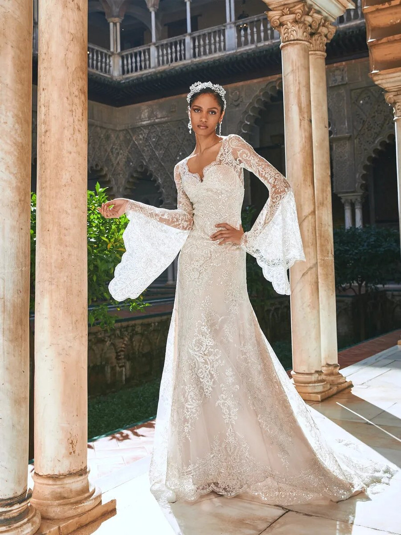 long sleeve sheath lace wedding dress