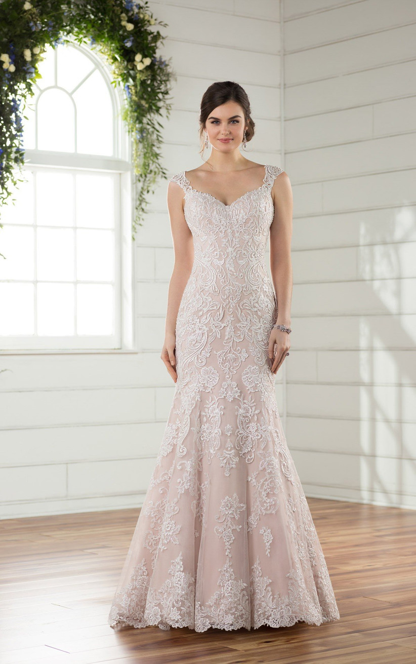 pink lace wedding gown