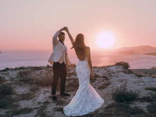 A Romantic Santorini Destination Wedding with a Coachella-Style Reception