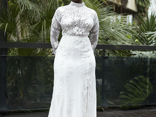 high neck and long sleeve wedding dress