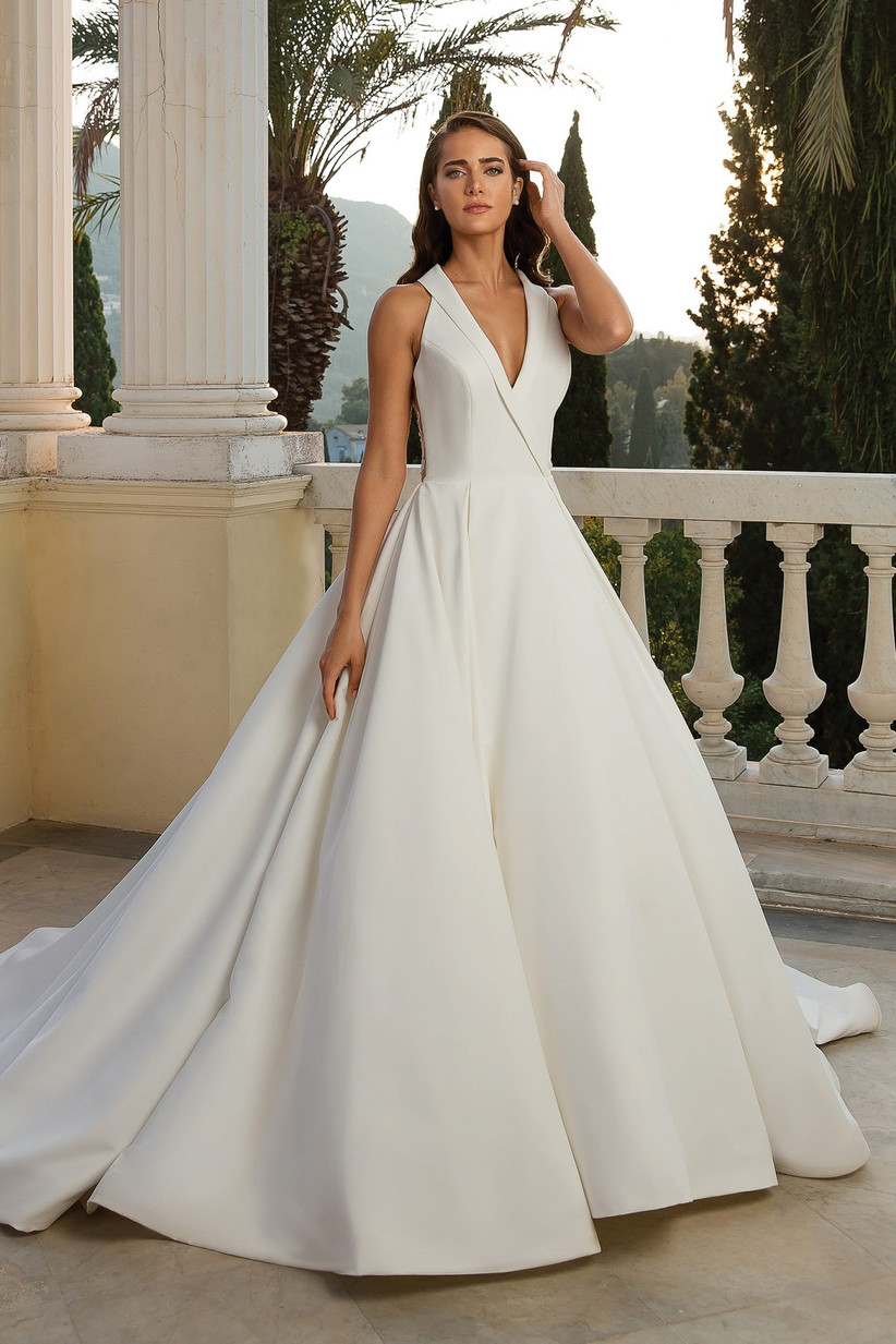 white halter neck wedding dress